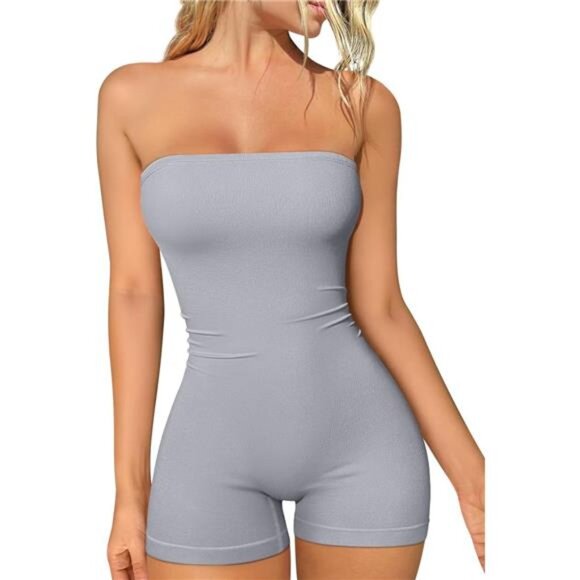 Womens Tube Rompers Strapless Basic Grey - Picture 1 of 6